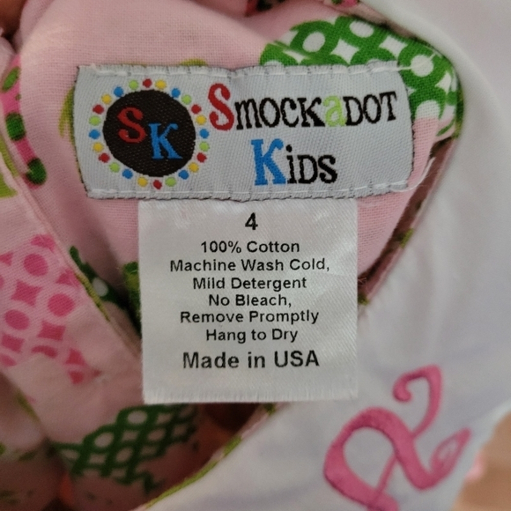 Smockadot Kids Girls Tiered Elephant Dress w/ A monogram Size 4 Pink Green White - Picture 3 of 3